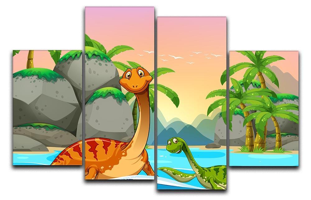 Dinosaurs living in the ocean 4 Split Panel Canvas  - Canvas Art Rocks - 1
