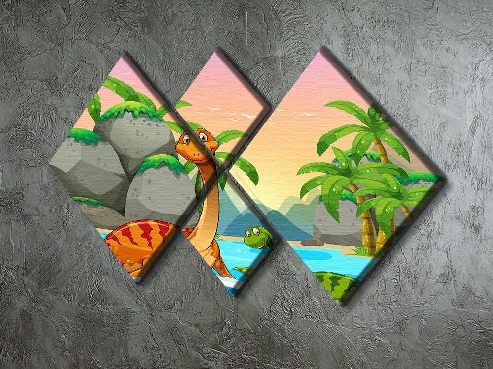 Dinosaurs living in the ocean 4 Square Multi Panel Canvas - Canvas Art Rocks - 2