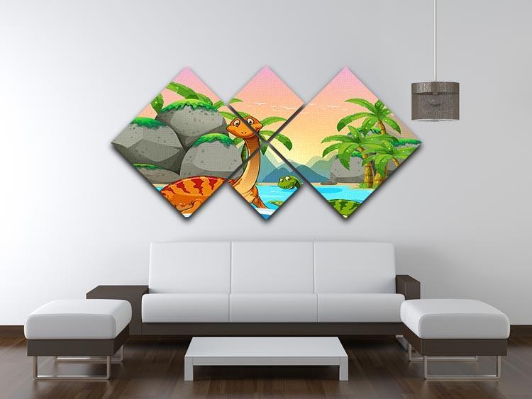 Dinosaurs living in the ocean 4 Square Multi Panel Canvas - Canvas Art Rocks - 3