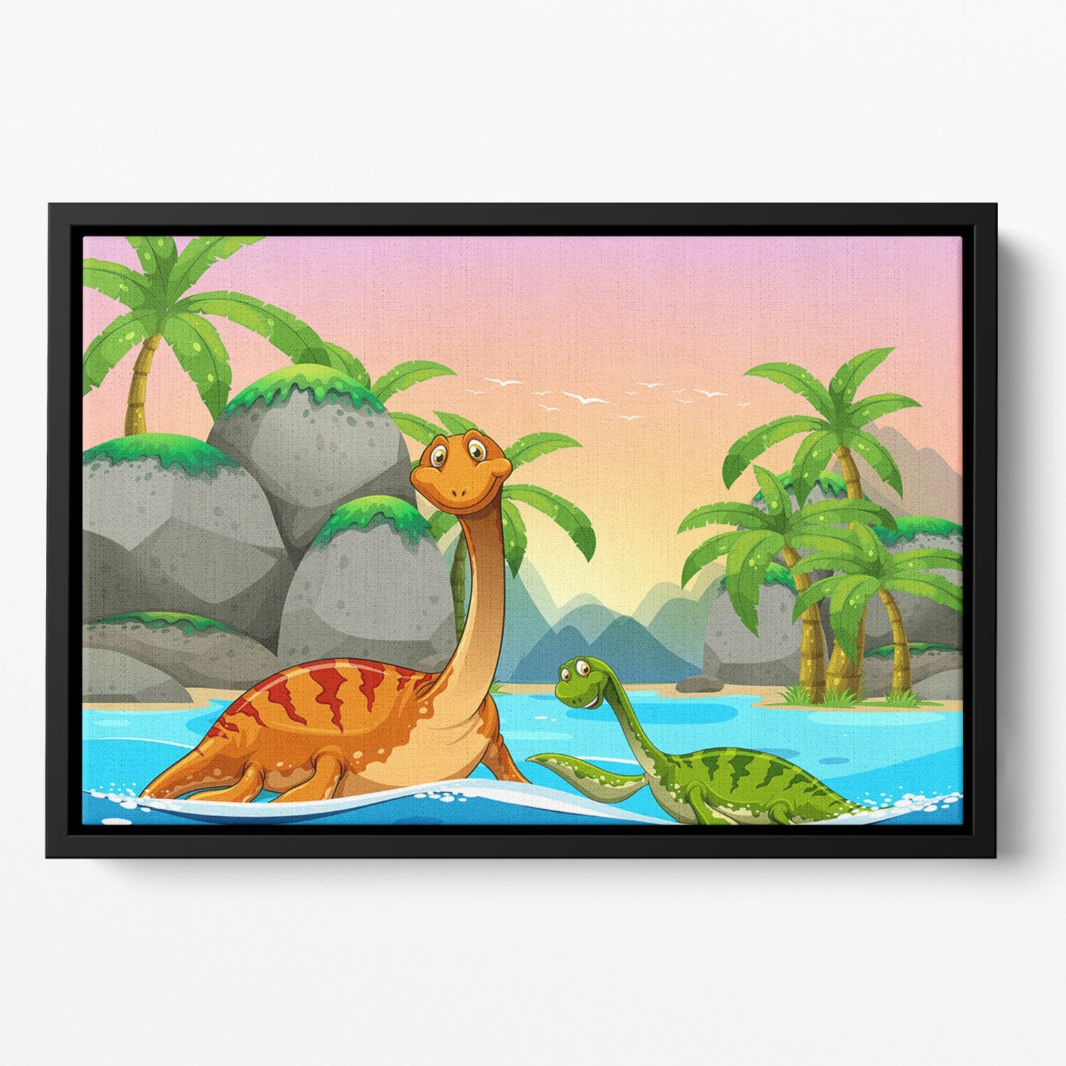 Dinosaurs living in the ocean Floating Framed Canvas