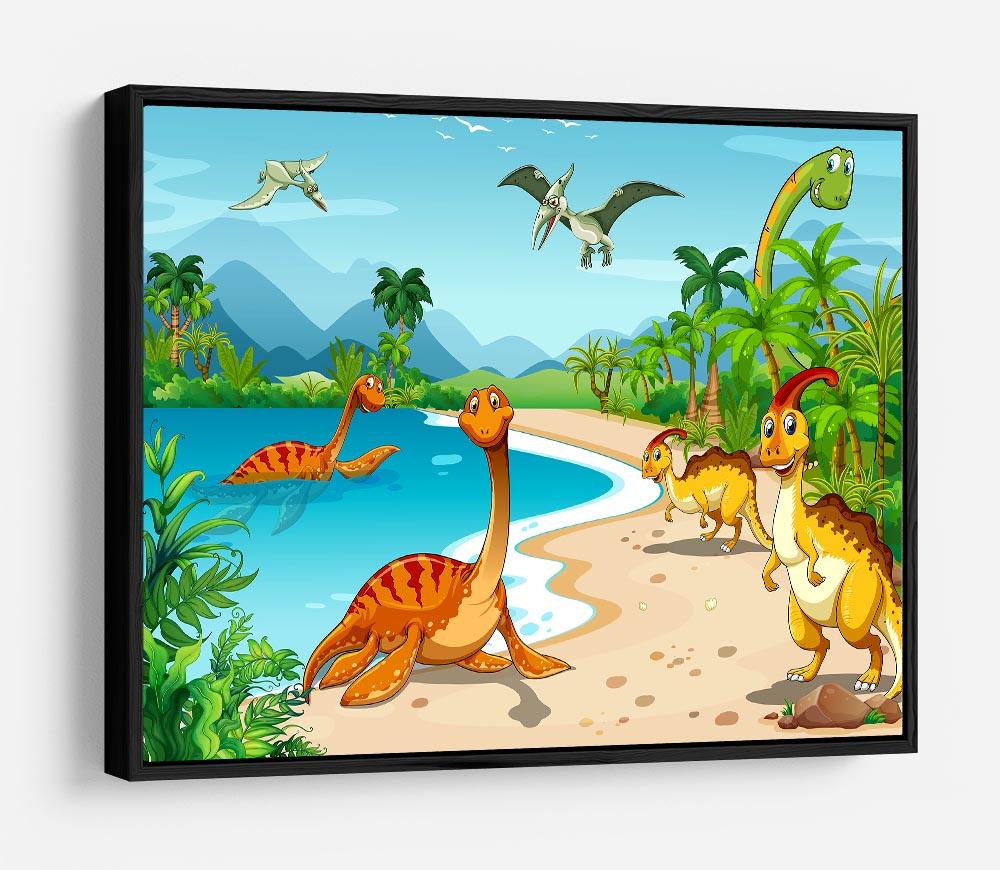 Dinosaurs living on the beach HD Metal Print
