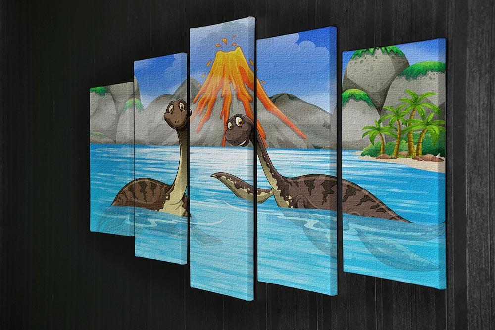 Dinosaurs swimming in the lake 5 Split Panel Canvas - Canvas Art Rocks - 2