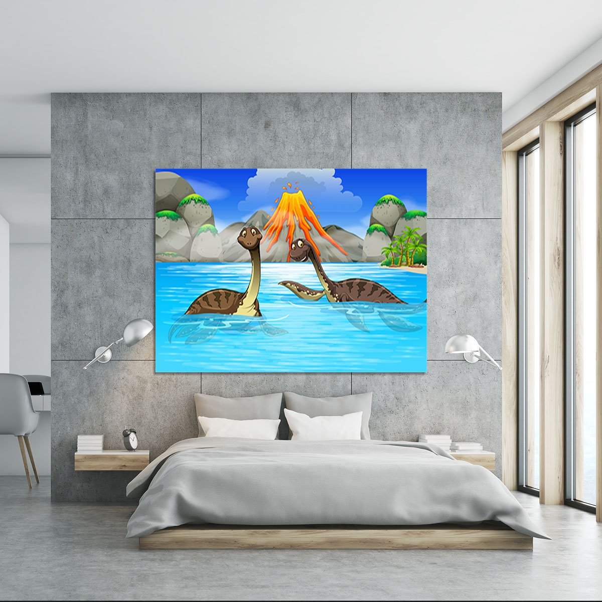 Dinosaurs swimming in the lake Canvas Print or Poster