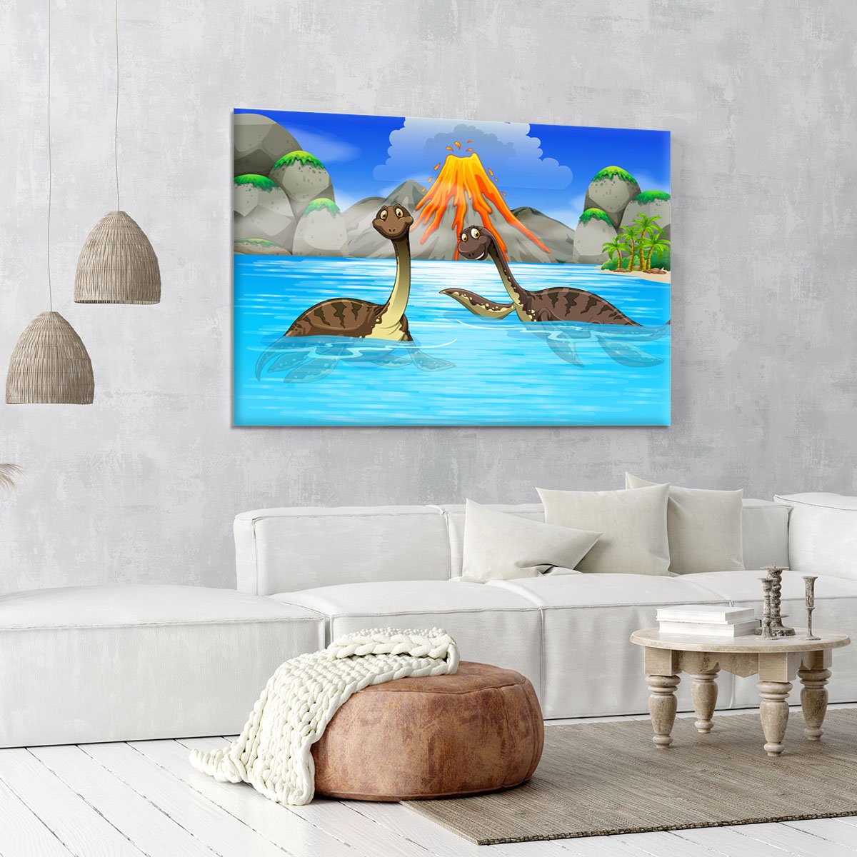 Dinosaurs swimming in the lake Canvas Print or Poster