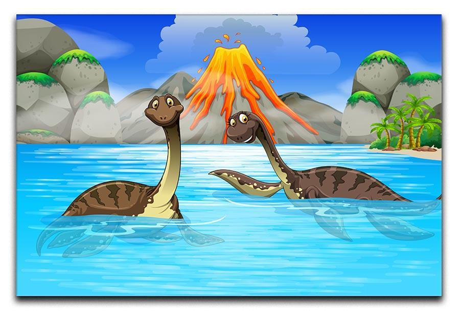 Dinosaurs swimming in the lake Canvas Print or Poster  - Canvas Art Rocks - 1