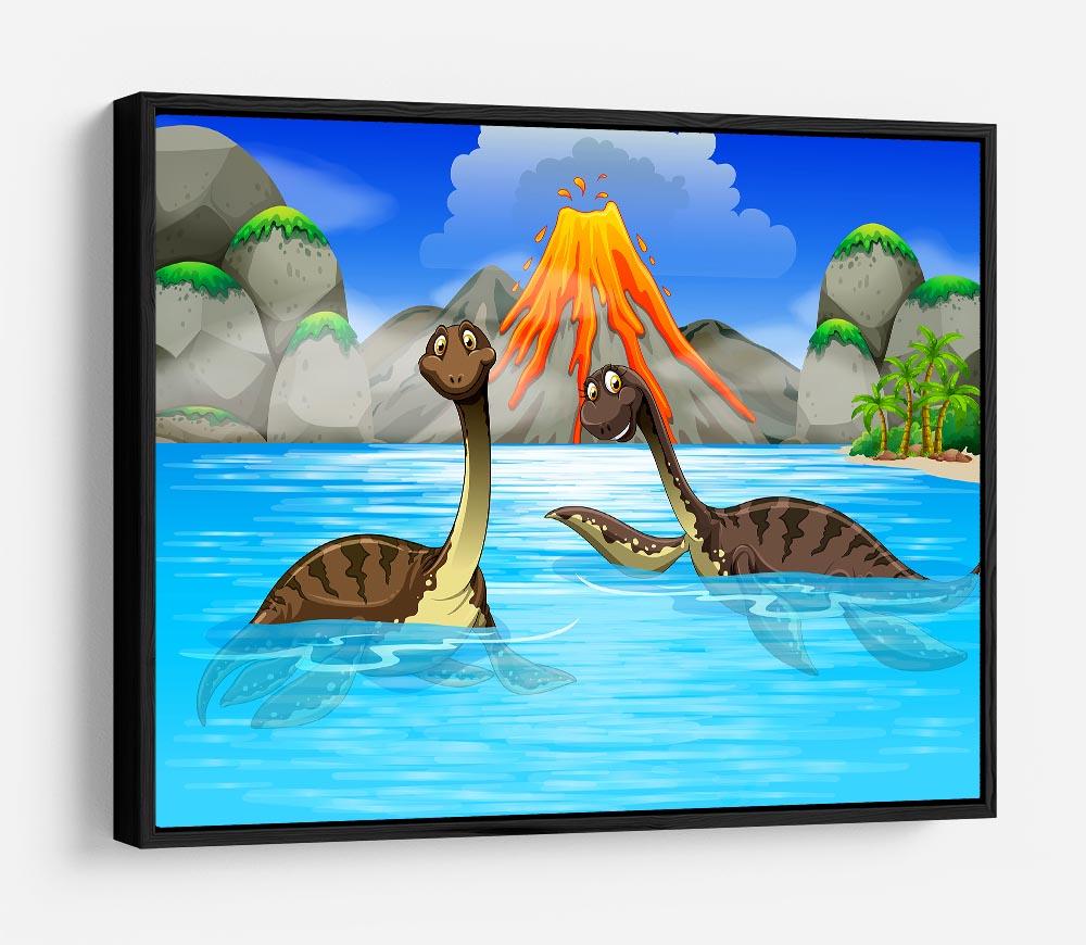 Dinosaurs swimming in the lake HD Metal Print
