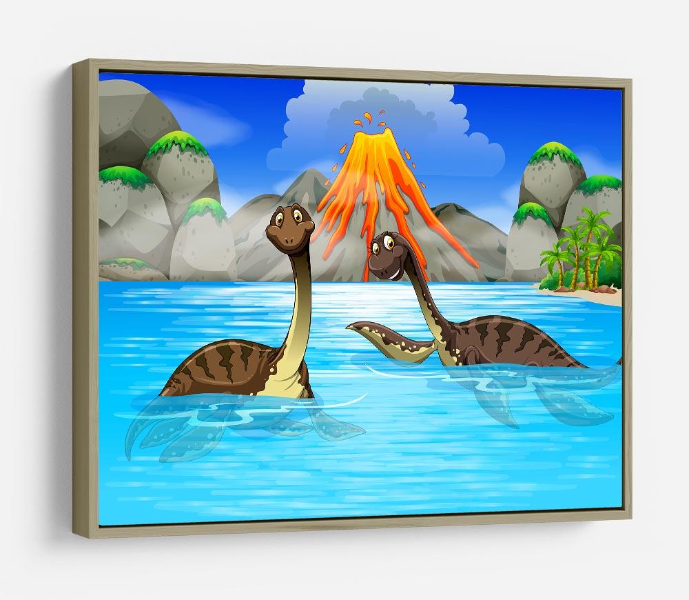 Dinosaurs swimming in the lake HD Metal Print