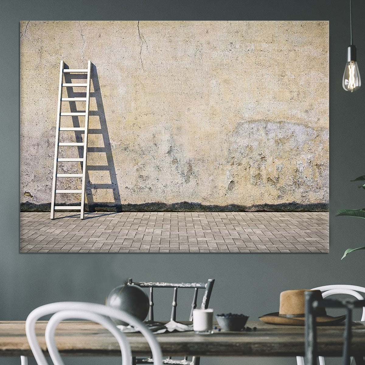 Dirty grunge wall with ladder Canvas Print or Poster