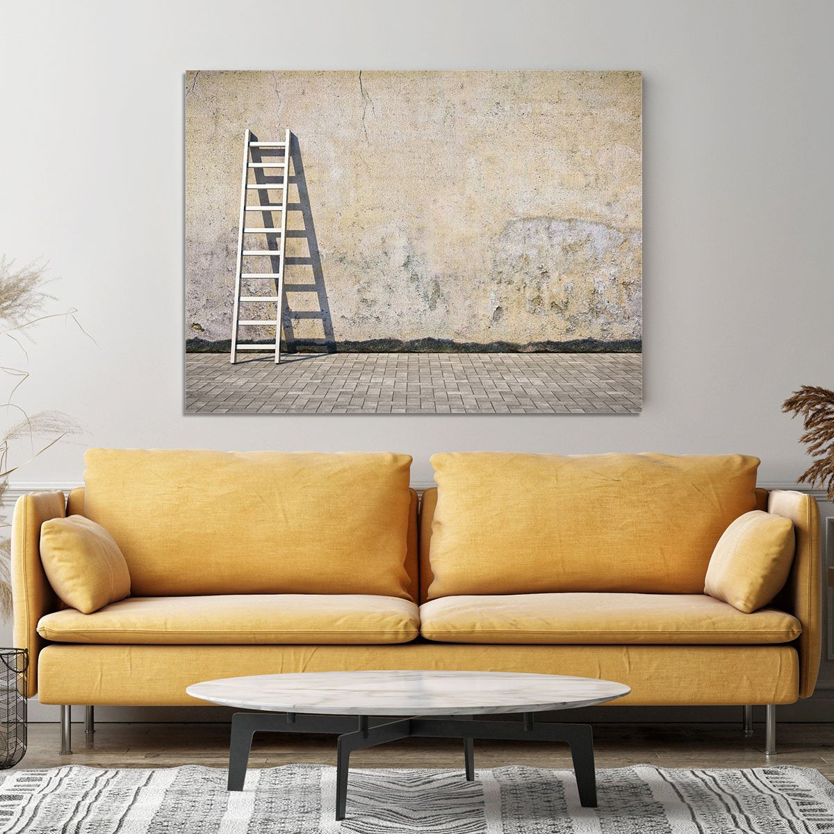 Dirty grunge wall with ladder Canvas Print or Poster