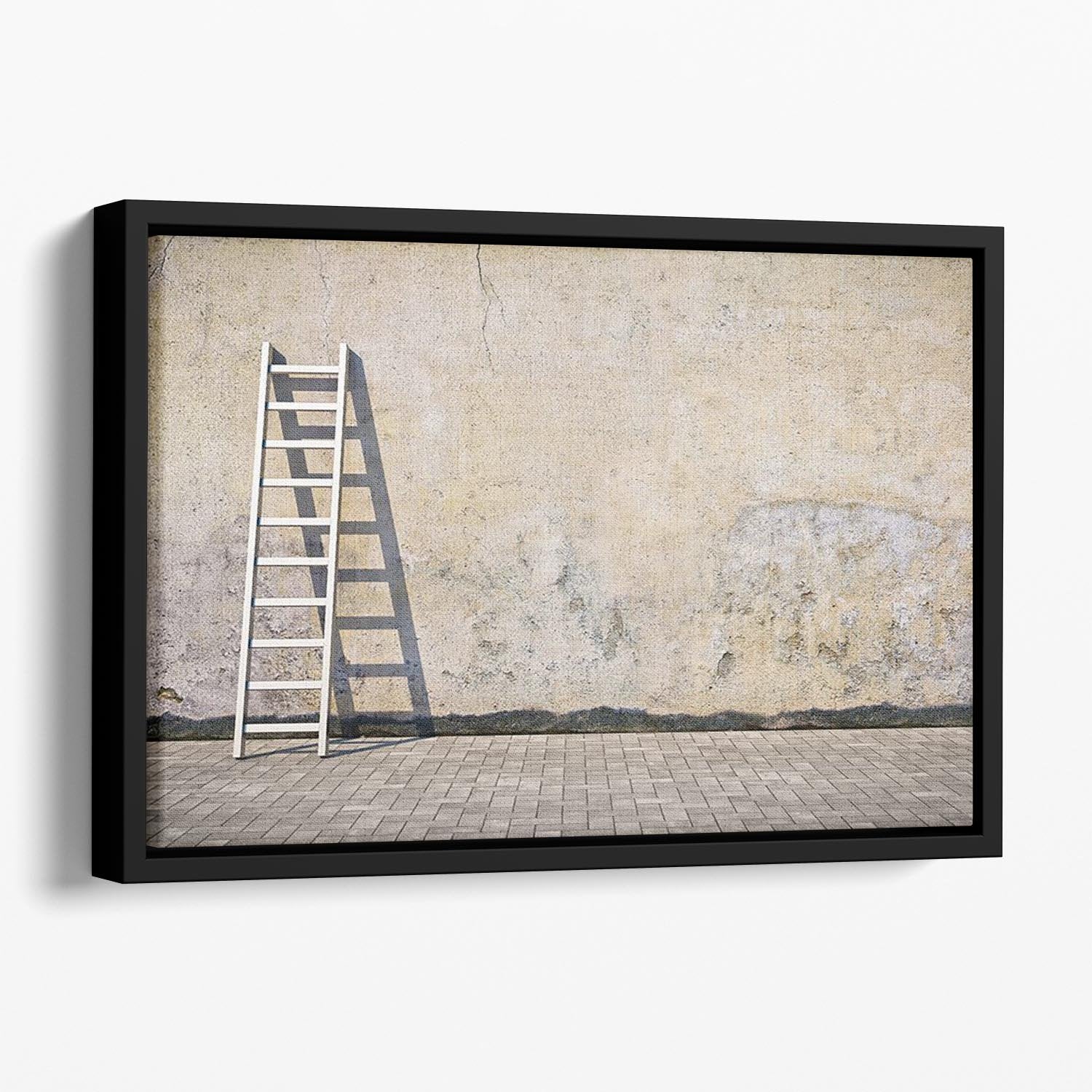 Dirty grunge wall with ladder Floating Framed Canvas - Canvas Art Rocks - 1