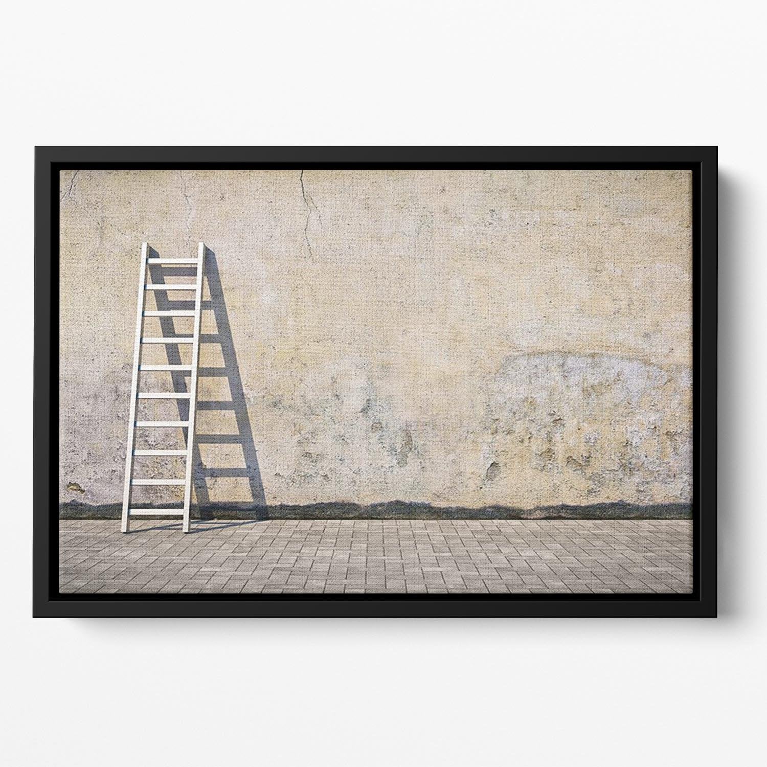 Dirty grunge wall with ladder Floating Framed Canvas - Canvas Art Rocks - 2
