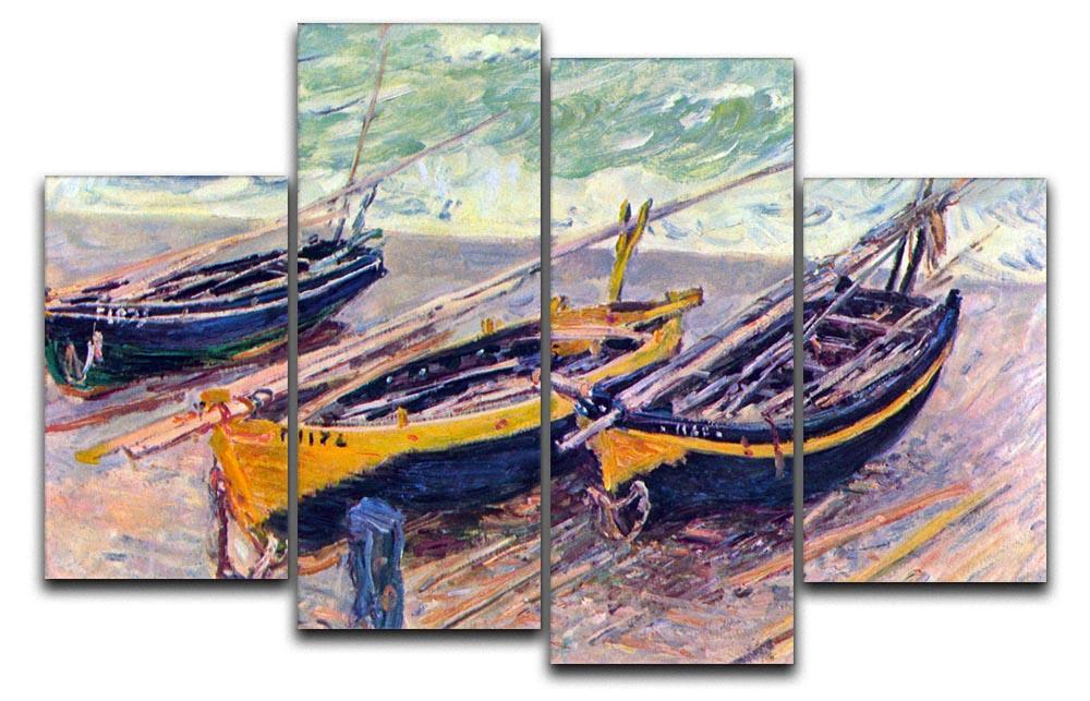 Dock of etretat three fishing boats by Monet 4 Split Panel Canvas  - Canvas Art Rocks - 1