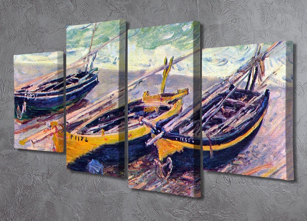 Dock of etretat three fishing boats by Monet 4 Split Panel Canvas - Canvas Art Rocks - 2