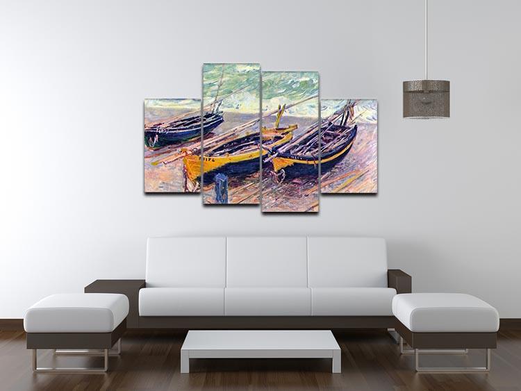 Dock of etretat three fishing boats by Monet 4 Split Panel Canvas - Canvas Art Rocks - 3