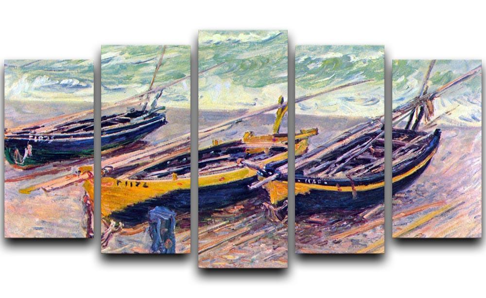 Dock of etretat three fishing boats by Monet 5 Split Panel Canvas  - Canvas Art Rocks - 1