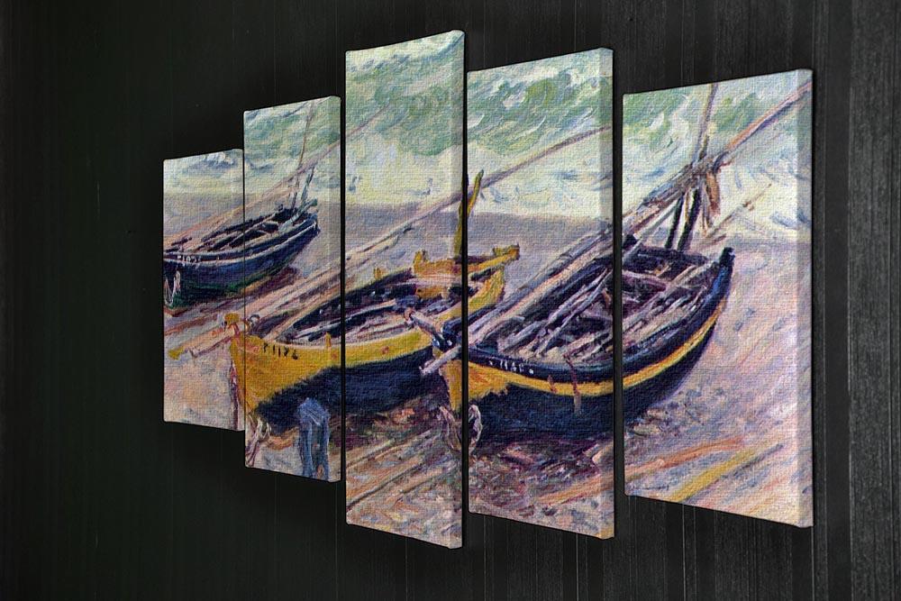 Dock of etretat three fishing boats by Monet 5 Split Panel Canvas - Canvas Art Rocks - 2