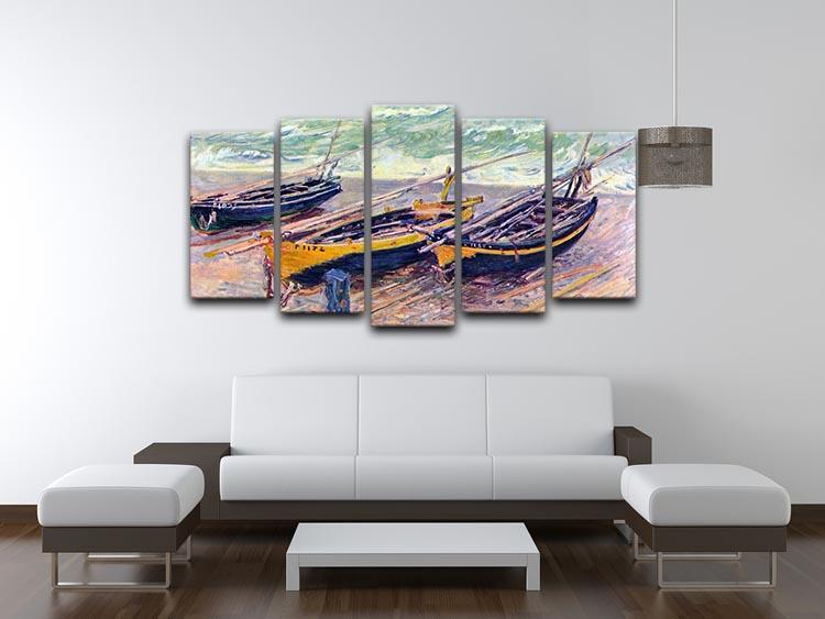 Dock of etretat three fishing boats by Monet 5 Split Panel Canvas - Canvas Art Rocks - 3