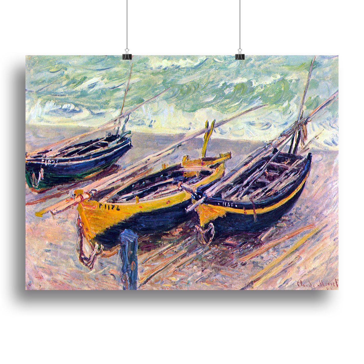 Dock of etretat three fishing boats by Monet Canvas Print or Poster