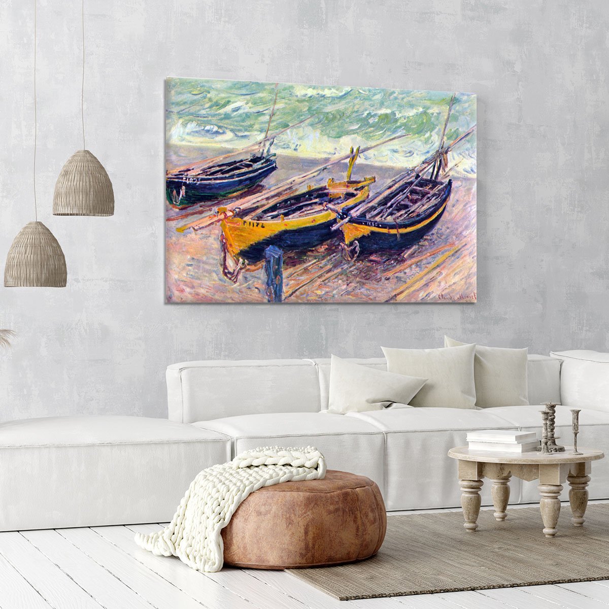 Dock of etretat three fishing boats by Monet Canvas Print or Poster