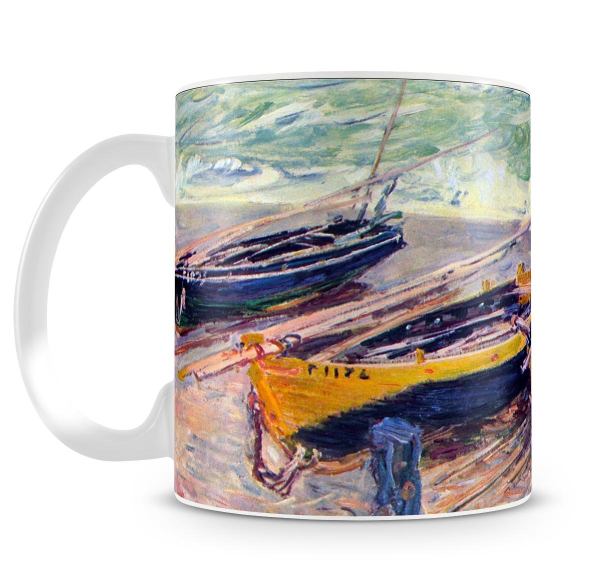 Dock of etretat three fishing boats by Monet Mug - Canvas Art Rocks - 4