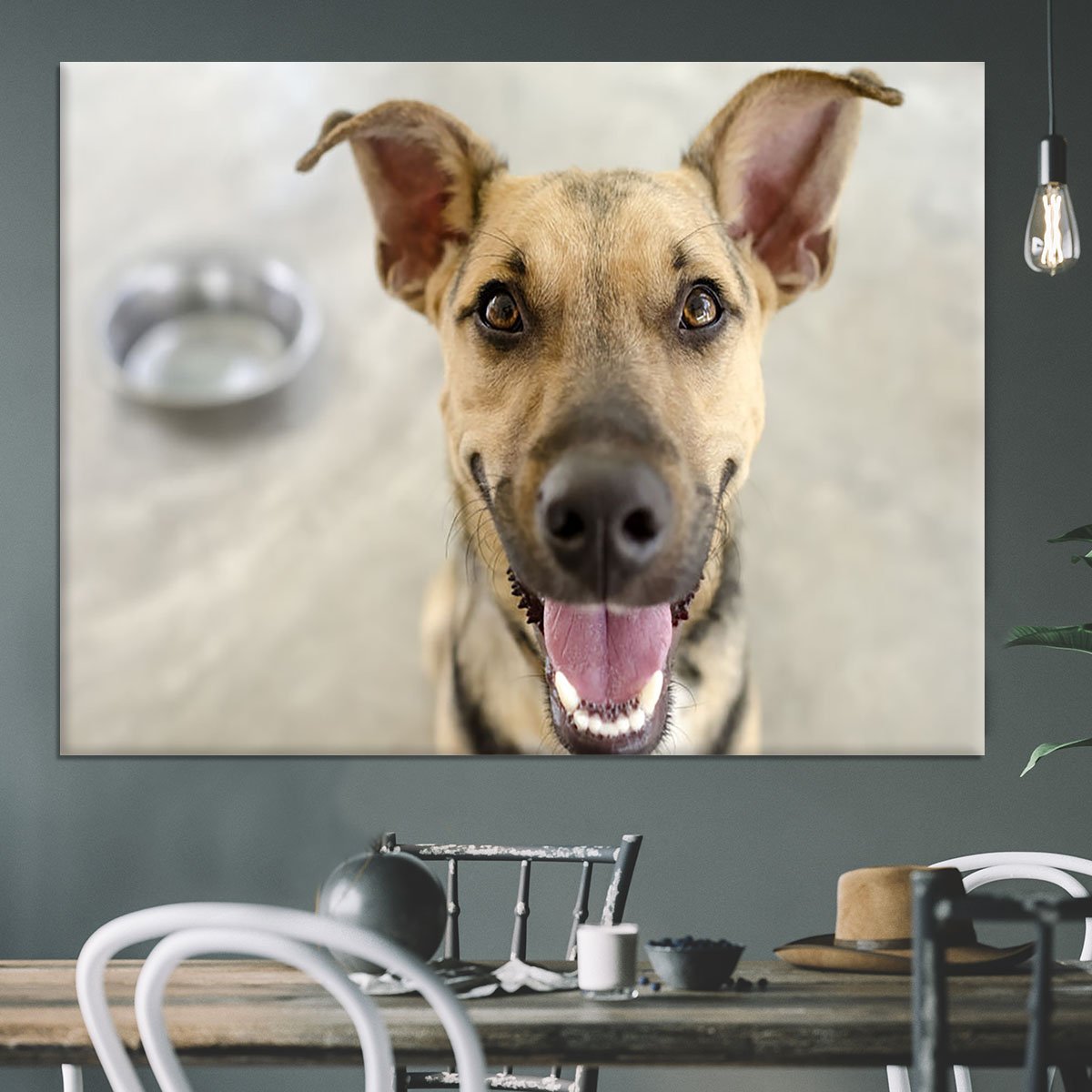 Dog and Bowl Canvas Print or Poster