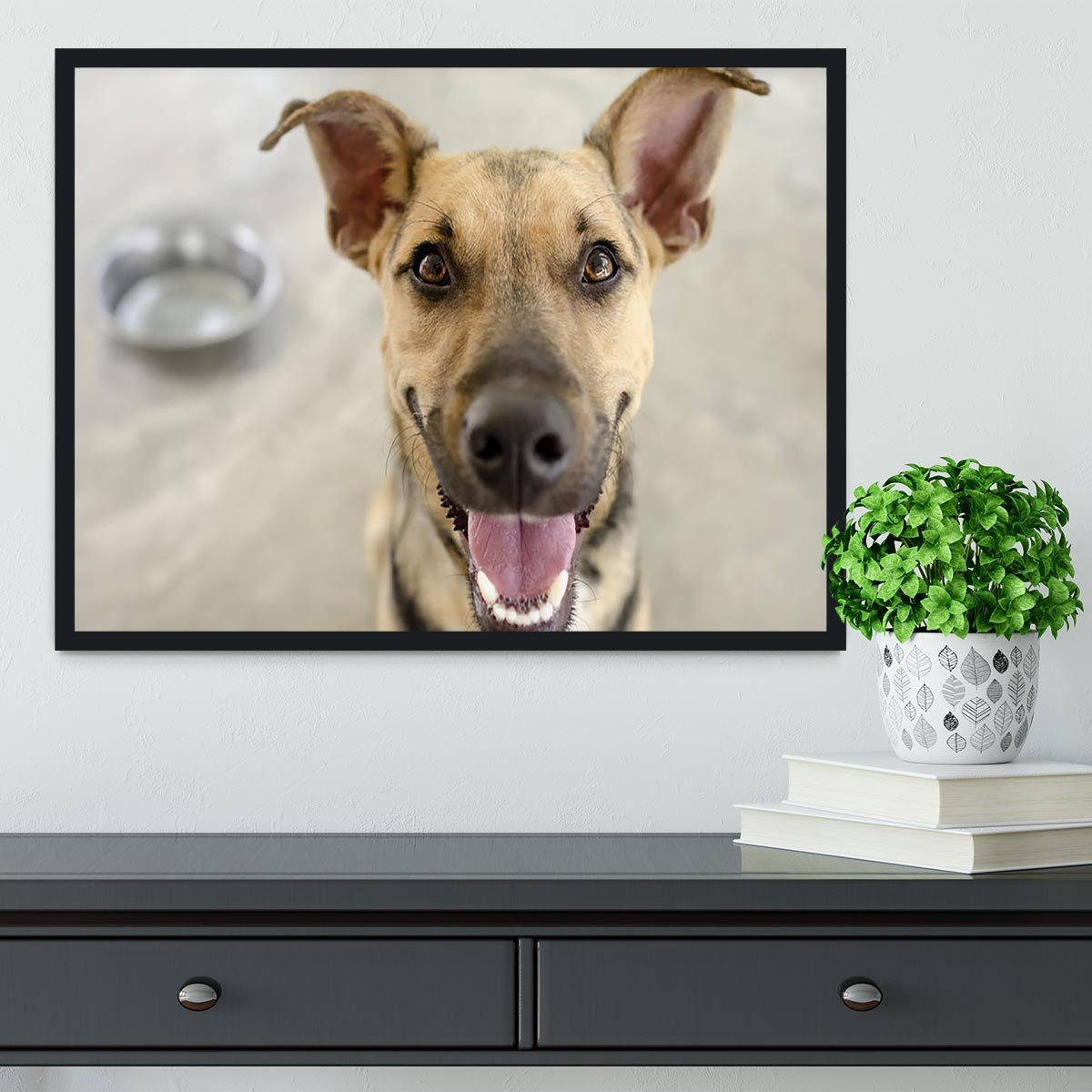 Dog and Bowl Framed Print - Canvas Art Rocks - 2