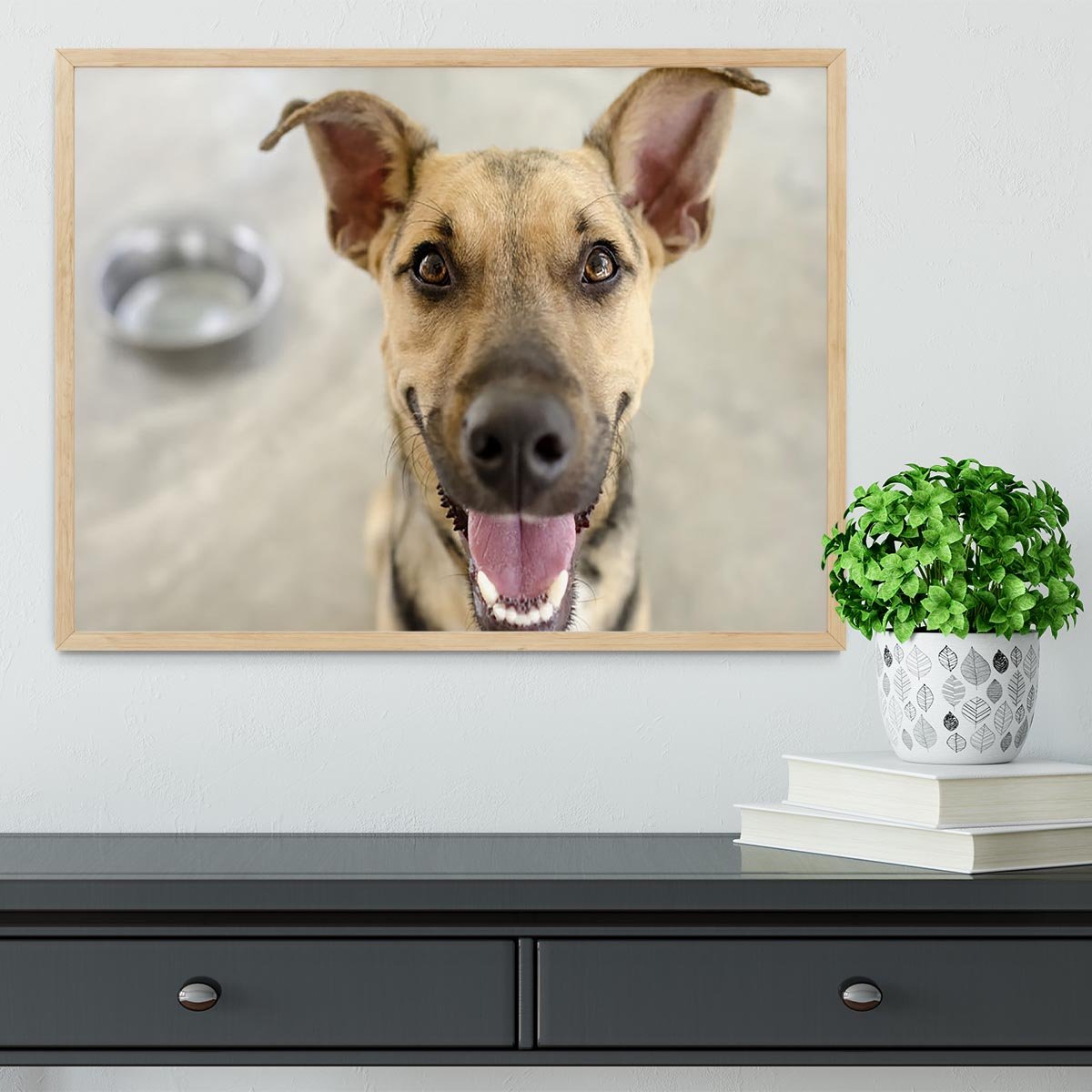 Dog and Bowl Framed Print - Canvas Art Rocks - 4