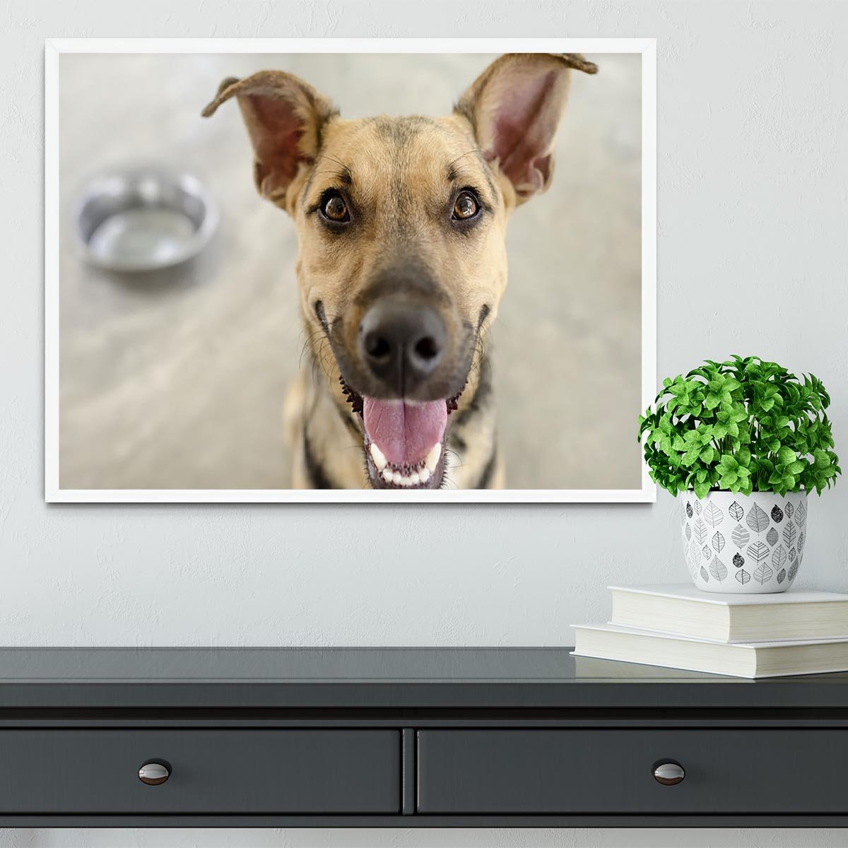 Dog and Bowl Framed Print - Canvas Art Rocks -6