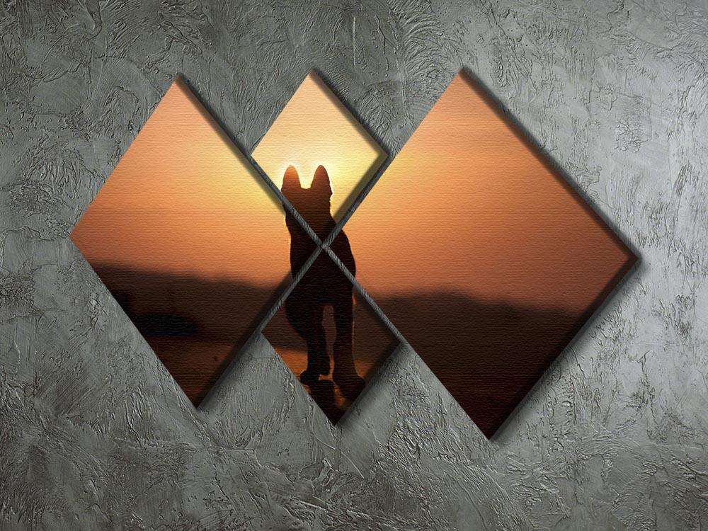 Dog backlight silhouette in sunset 4 Square Multi Panel Canvas - Canvas Art Rocks - 2