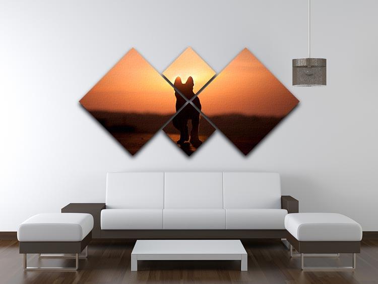 Dog backlight silhouette in sunset 4 Square Multi Panel Canvas - Canvas Art Rocks - 3