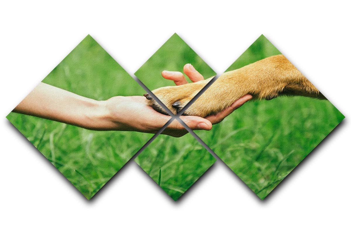 Dog paw and human hand are doing handshake 4 Square Multi Panel Canvas - Canvas Art Rocks - 1