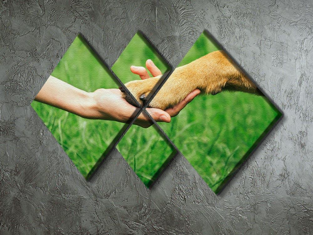 Dog paw and human hand are doing handshake 4 Square Multi Panel Canvas - Canvas Art Rocks - 2