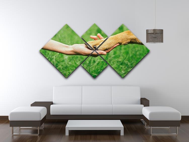 Dog paw and human hand are doing handshake 4 Square Multi Panel Canvas - Canvas Art Rocks - 3