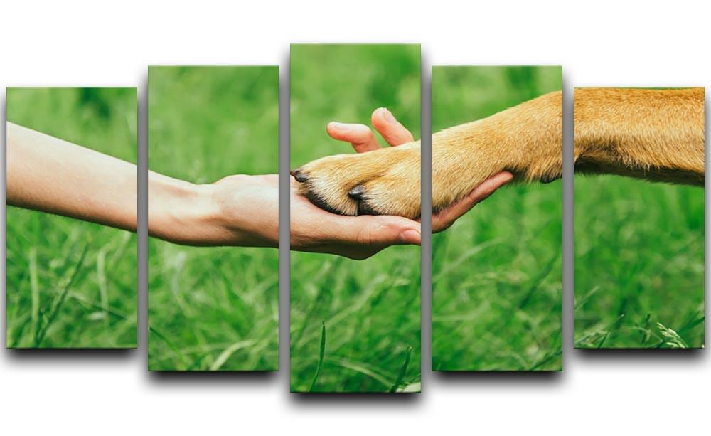 Dog paw and human hand are doing handshake 5 Split Panel Canvas - Canvas Art Rocks - 1