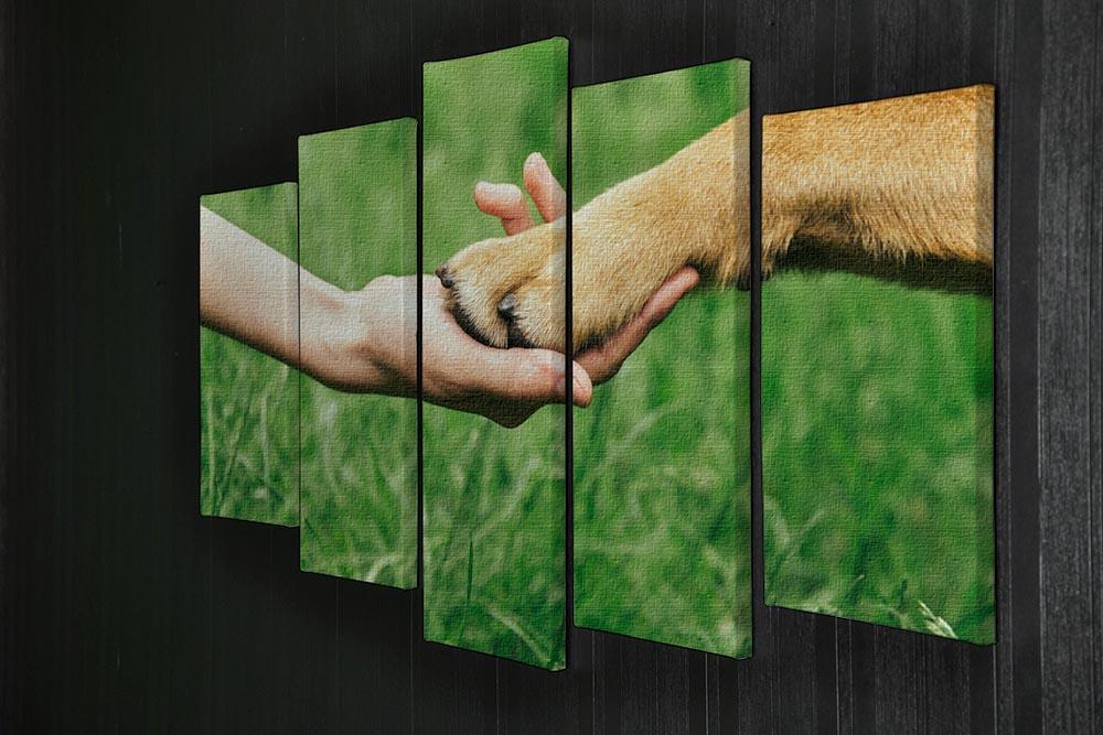 Dog paw and human hand are doing handshake 5 Split Panel Canvas - Canvas Art Rocks - 2
