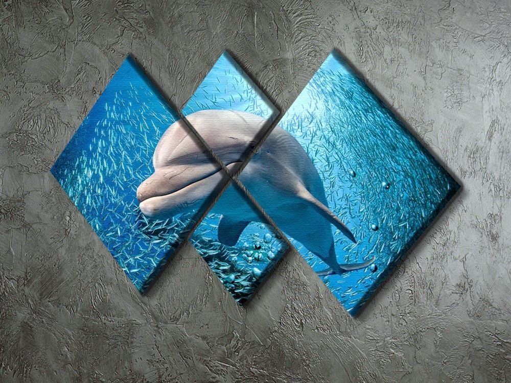 Dolphin underwater on ocean 4 Square Multi Panel Canvas  - Canvas Art Rocks - 2