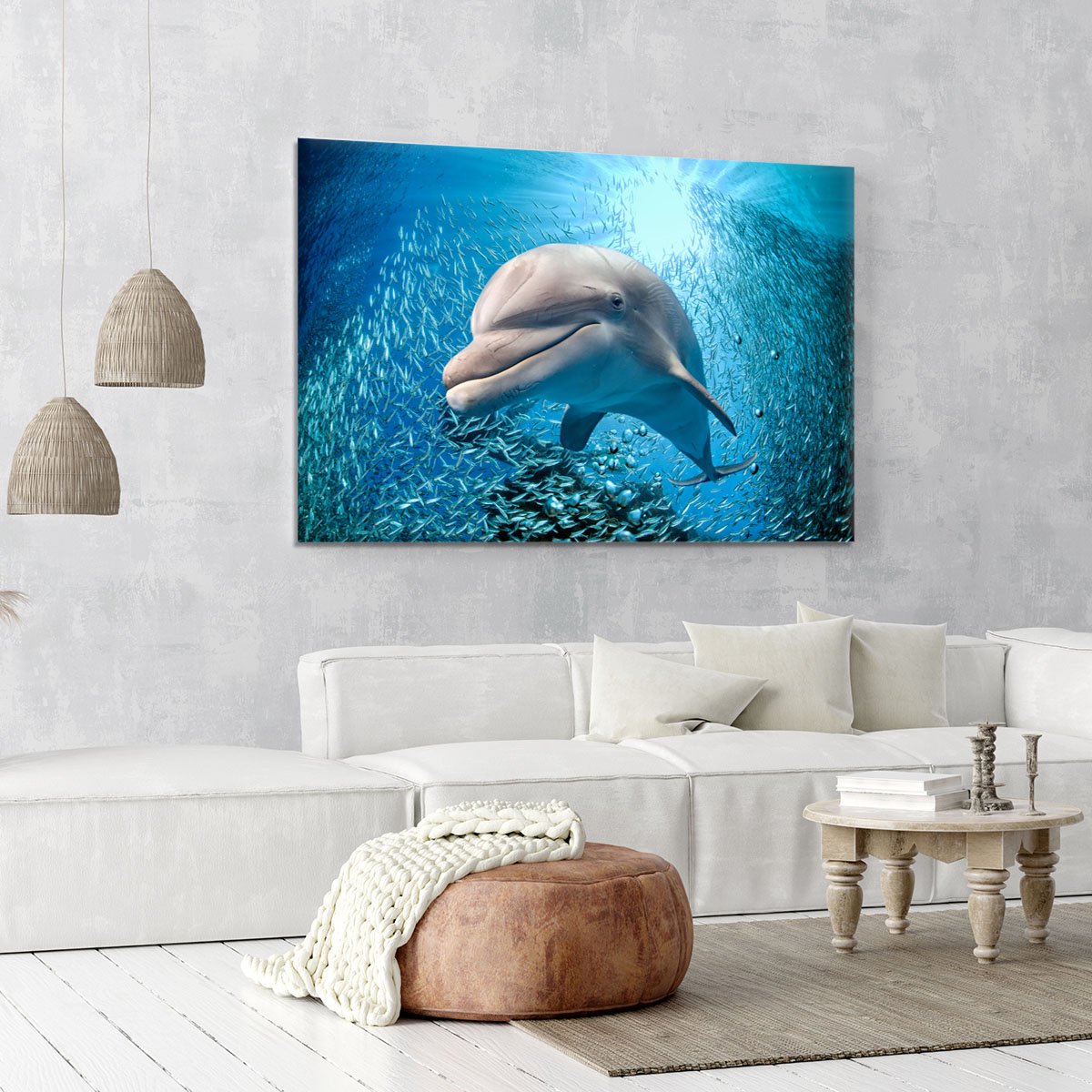 Dolphin underwater on ocean Canvas Print or Poster