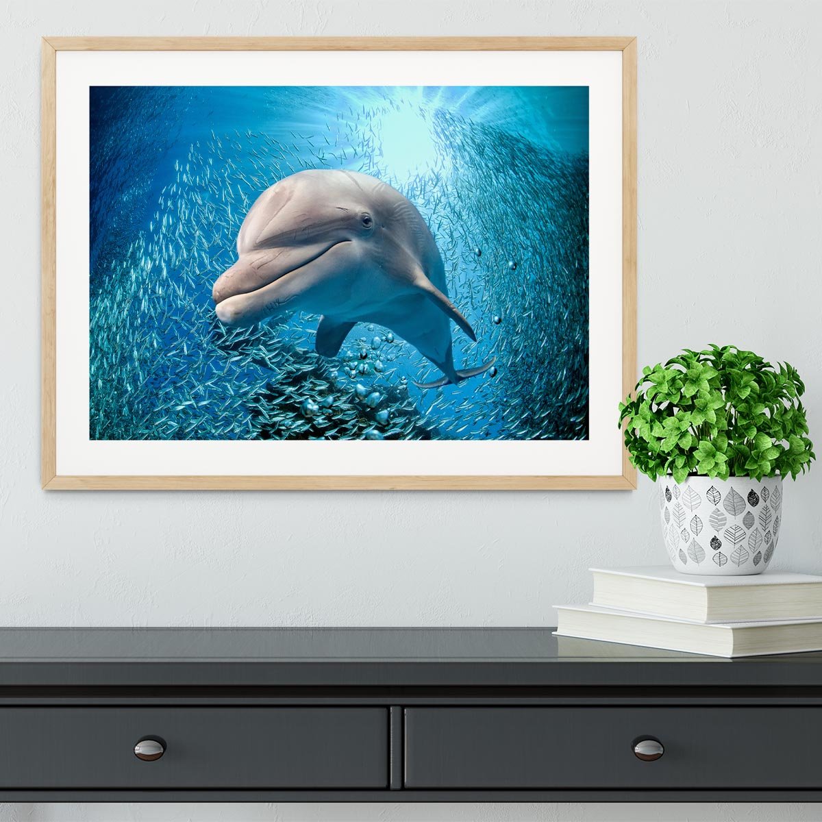 Dolphin underwater on ocean Framed Print - Canvas Art Rocks - 3