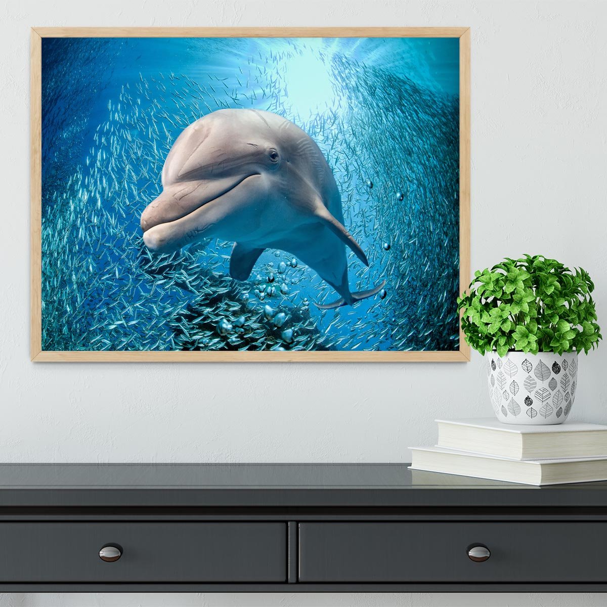 Dolphin underwater on ocean Framed Print - Canvas Art Rocks - 4