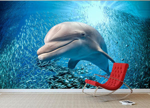 Dolphin underwater on ocean Wall Mural Wallpaper - Canvas Art Rocks - 3