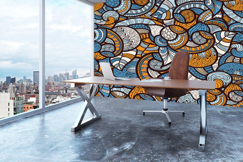 Doodle bright floral pattern Wall Mural Wallpaper - Canvas Art Rocks - 3