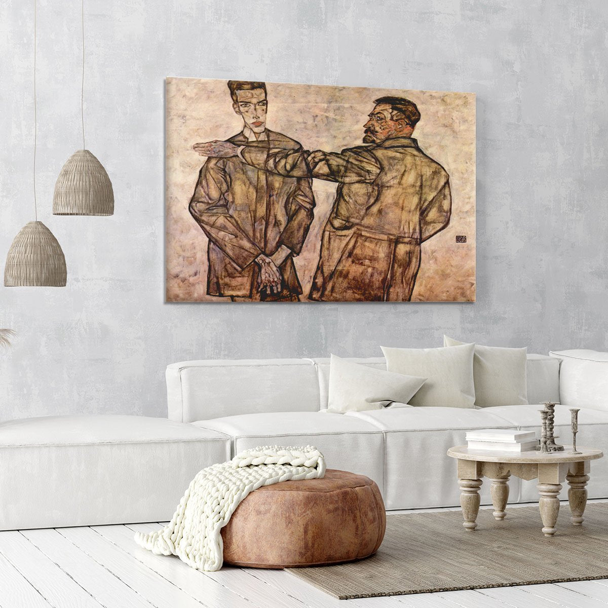 Double Portrait of Heinrich Bensch and his Son Otto by Egon Schiele Canvas Print or Poster