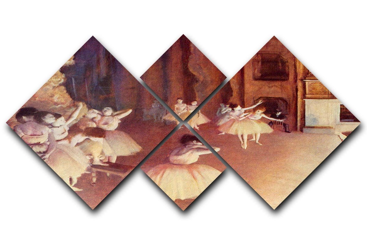 Dress rehearsal of the ballet on the stage by Degas 4 Square Multi Panel Canvas - Canvas Art Rocks - 1