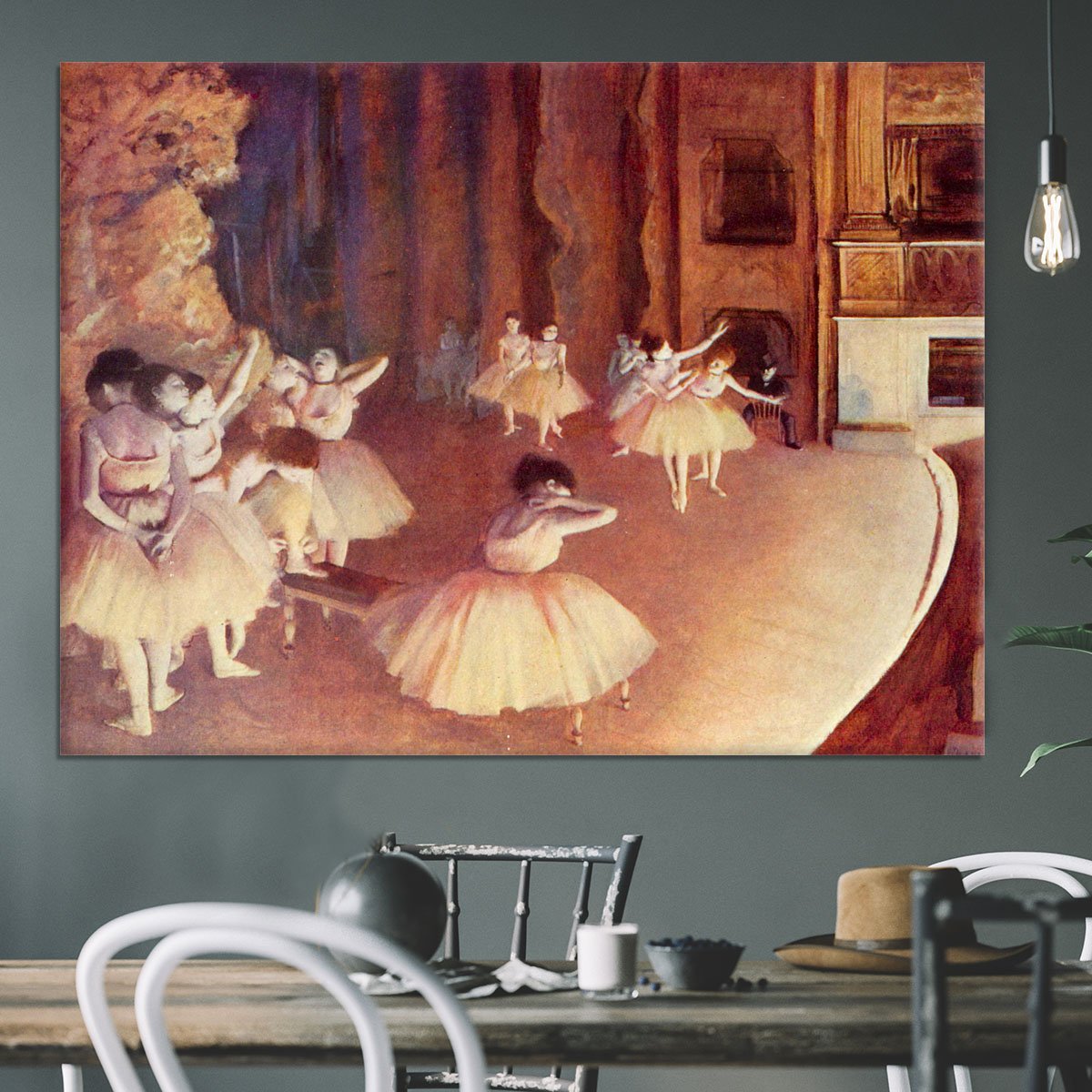 Dress rehearsal of the ballet on the stage by Degas Canvas Print or Poster