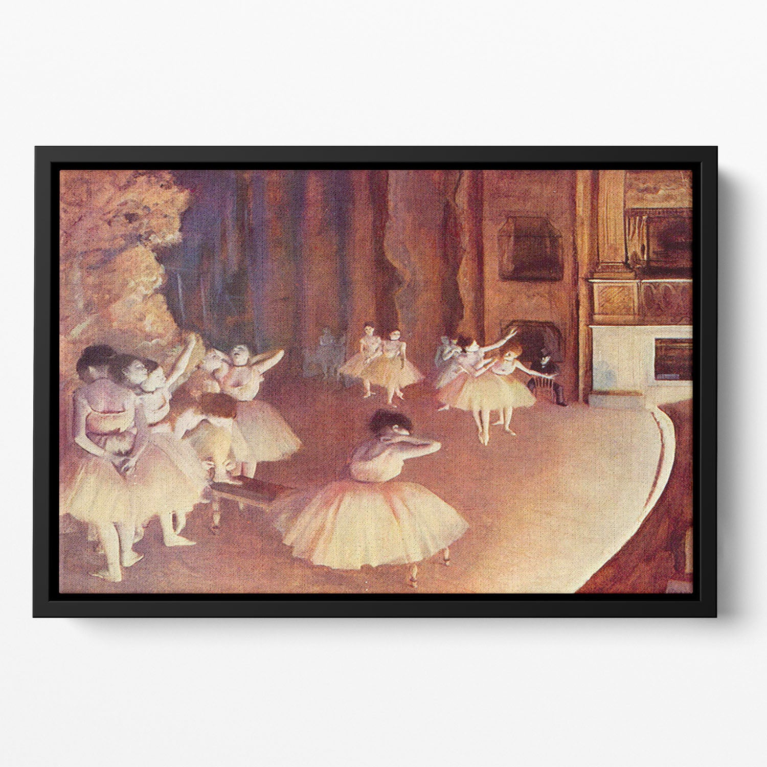 Dress rehearsal of the ballet on the stage by Degas Floating Framed Canvas