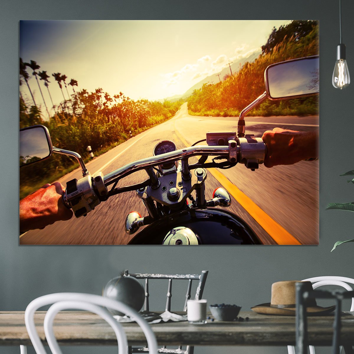 Driver riding motorbike Canvas Print or Poster