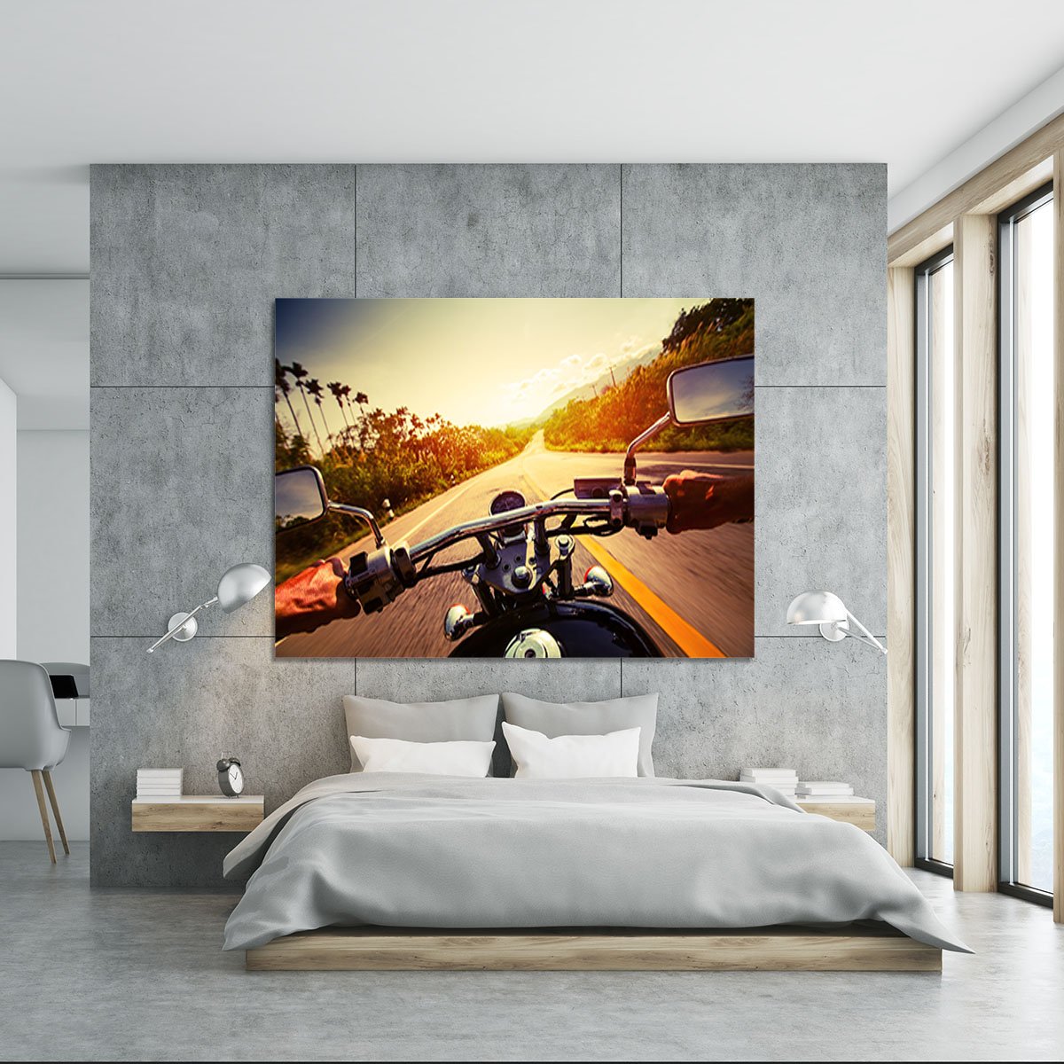 Driver riding motorbike Canvas Print or Poster
