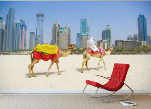 Dubai Camel on the town scape backround Wall Mural Wallpaper - Canvas Art Rocks - 2
