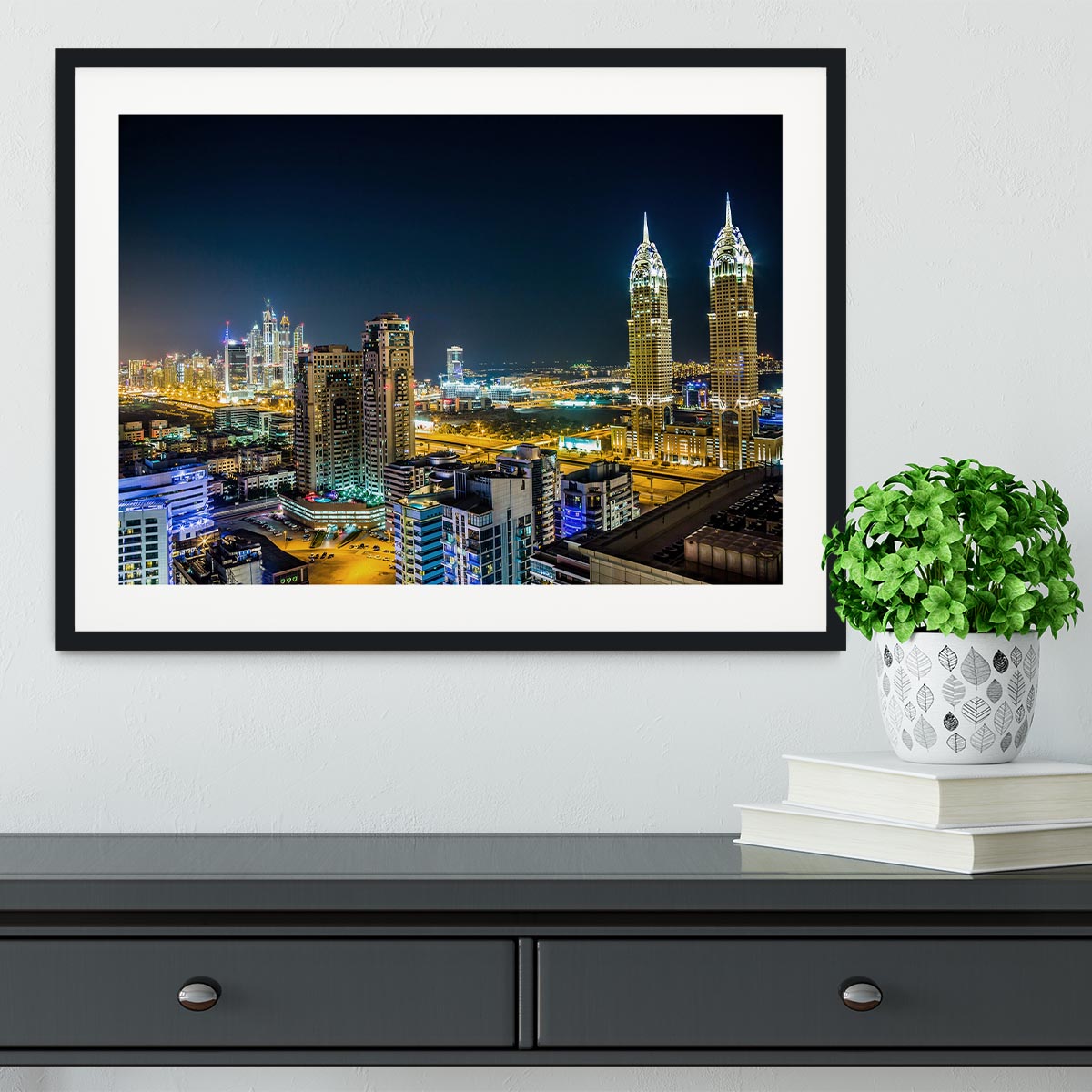Dubai downtown night scene Framed Print - Canvas Art Rocks - 1