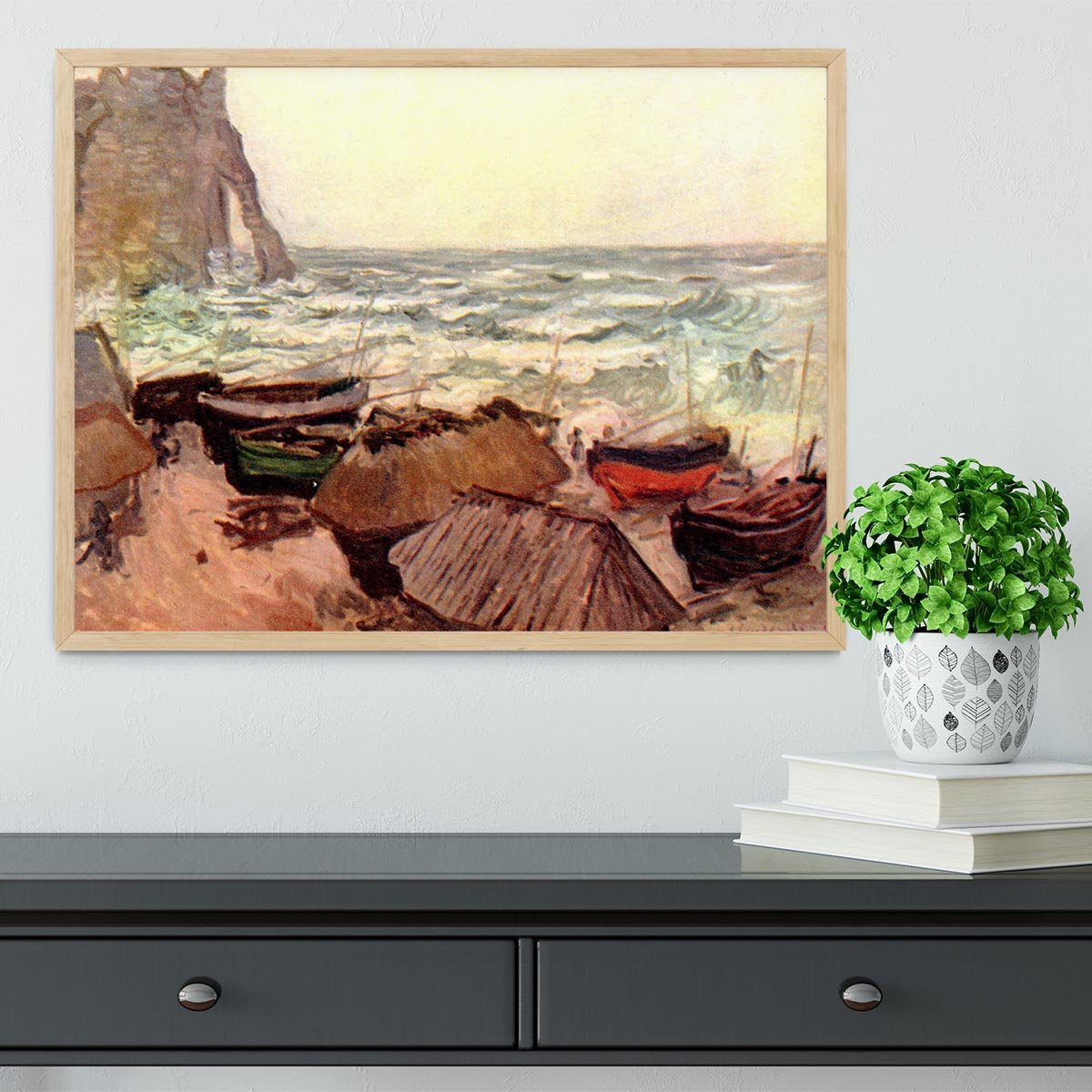 Durchbrochener rock at Etretat by Monet Framed Print - Canvas Art Rocks - 4